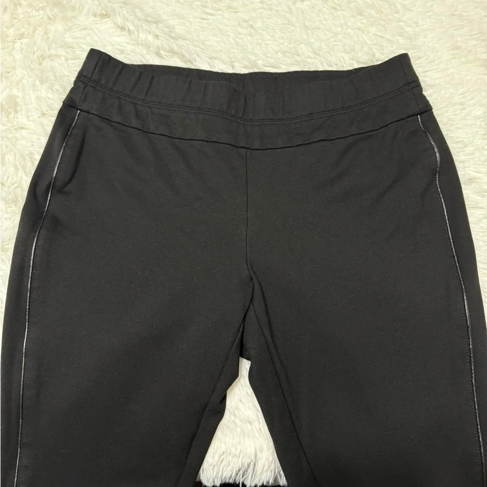 J. Jill Ponte Knit Leggings Black Pant Faux Leather Side Seam Pull On Size M P